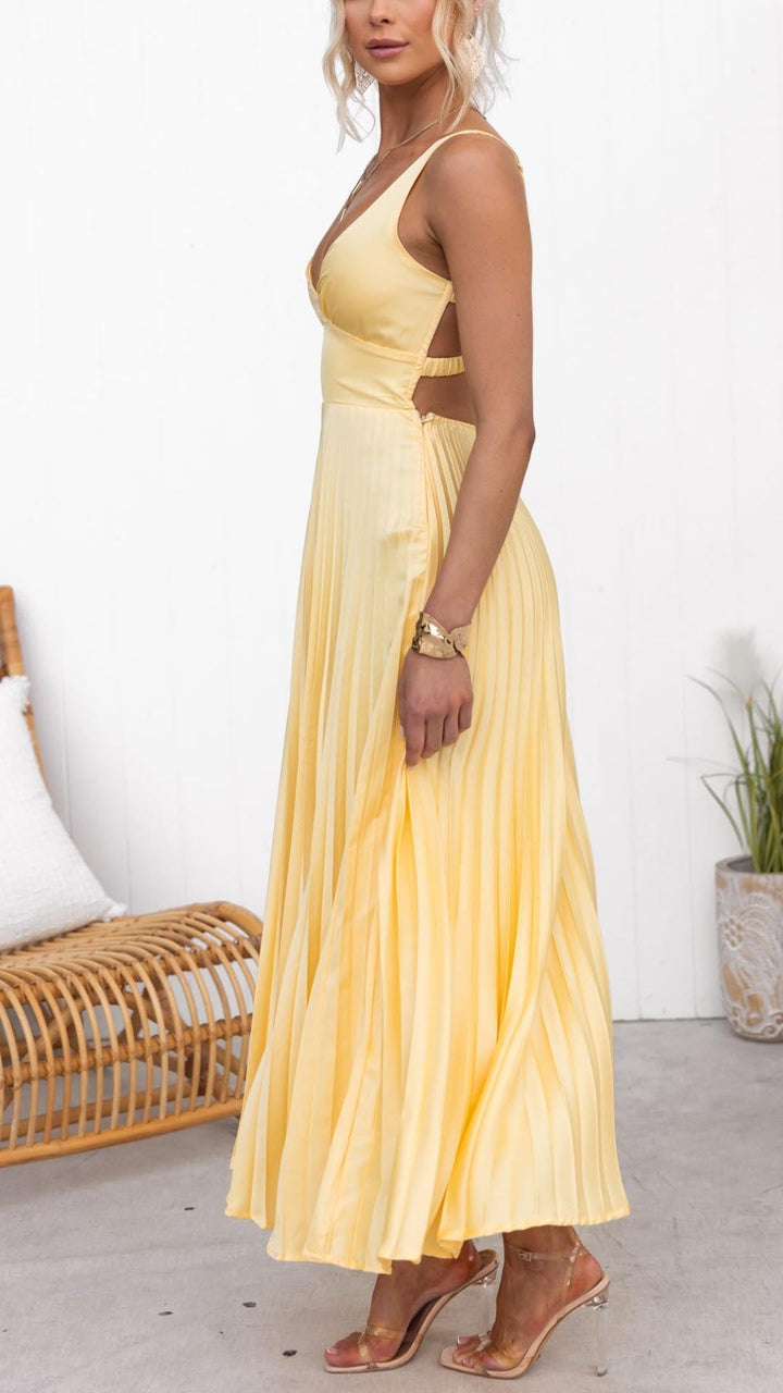 Aubrey | Yellow Pleated Summer Dress