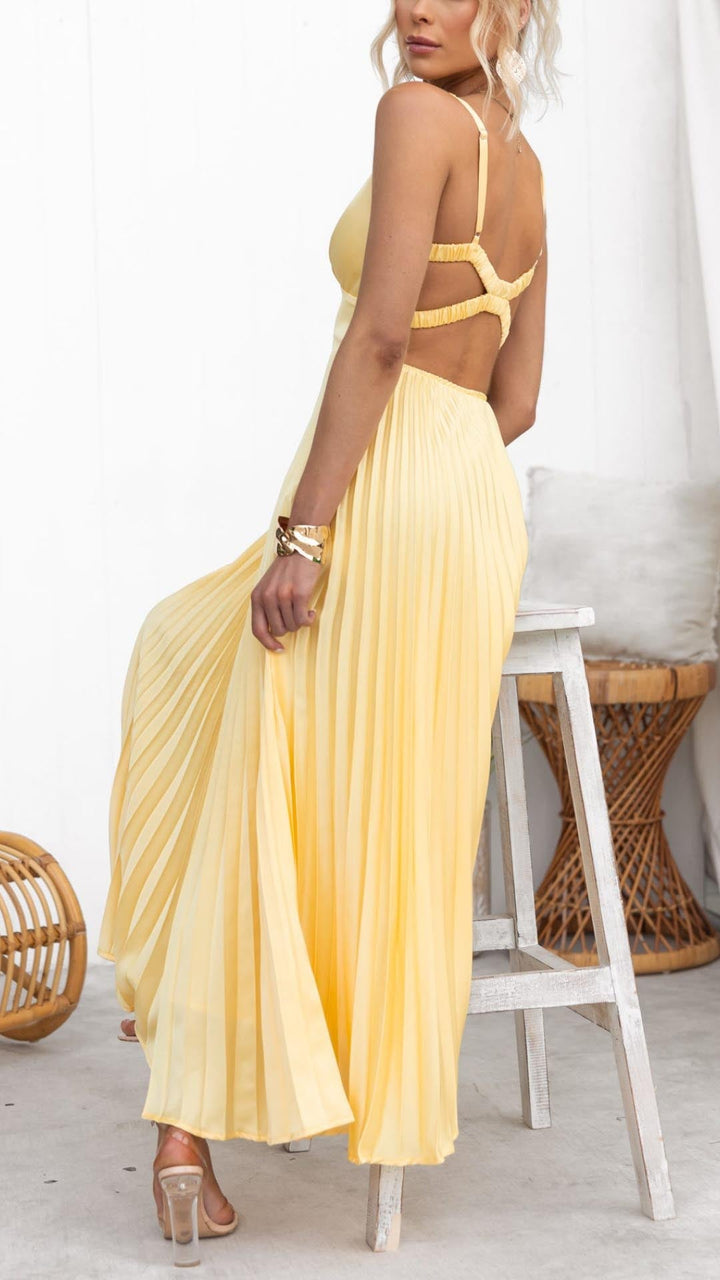 Aubrey | Yellow Pleated Summer Dress