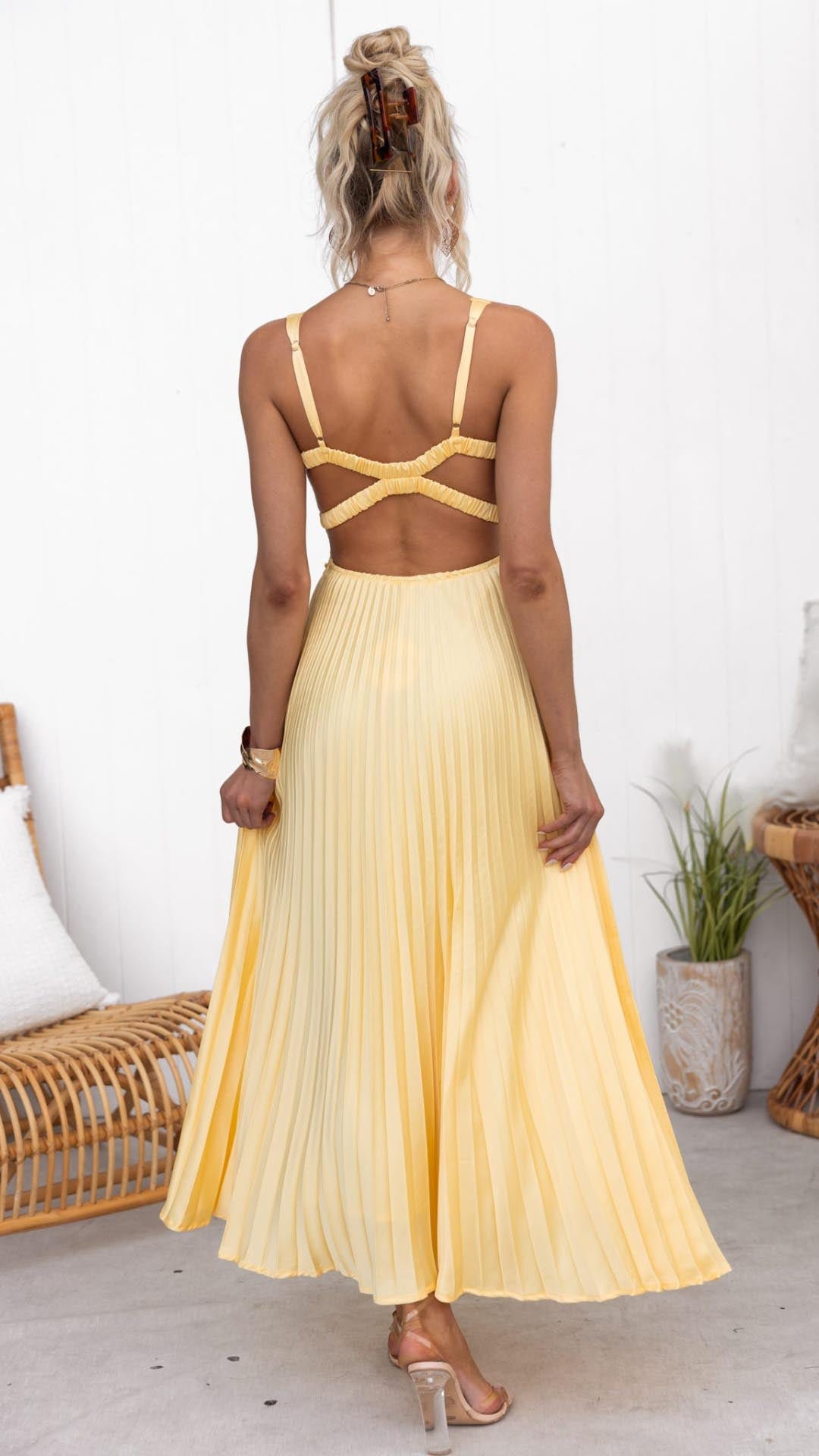 Quinn | Pleated V-Neck Maxi Dress
