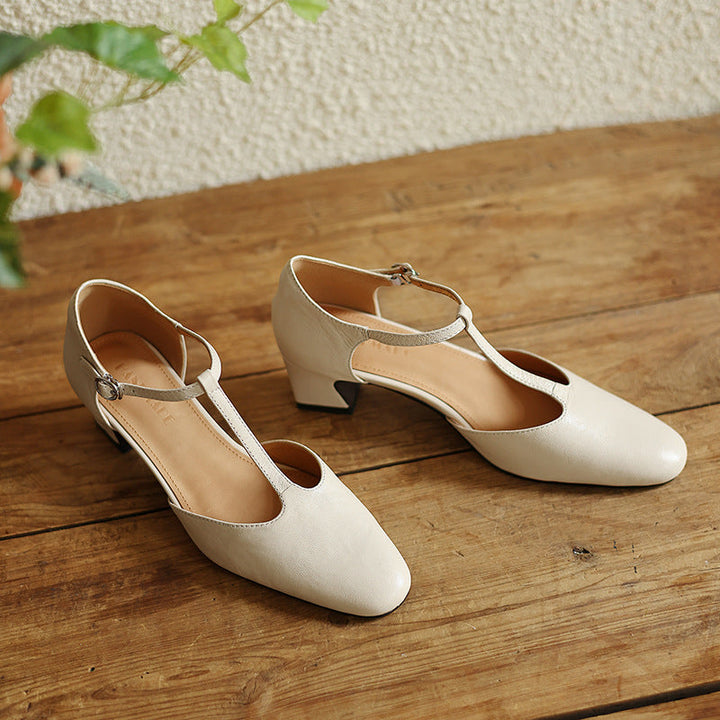 Elowen | Leather T-Strap Heels