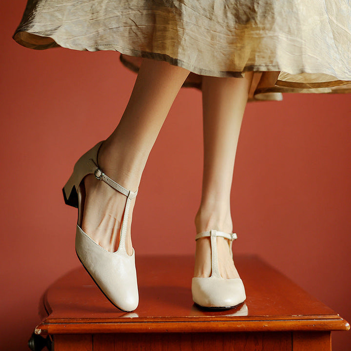 Elowen | Leather T-Strap Heels