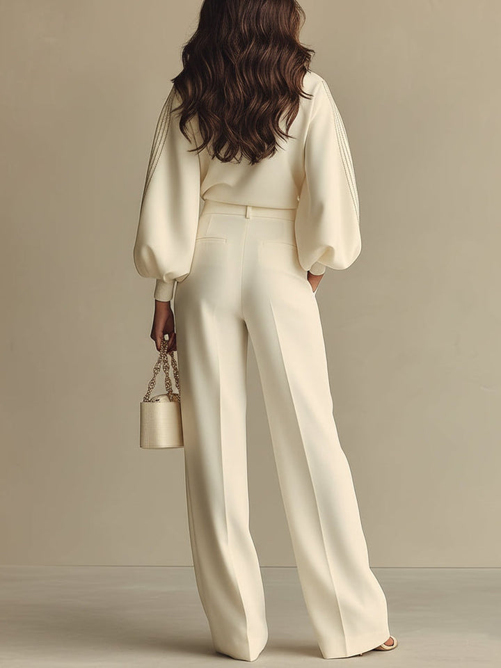 Isa | Ivory Crew Neck Top and Pants Set