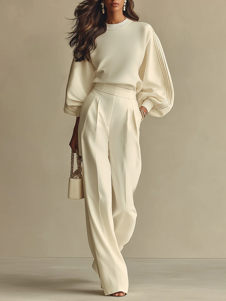 Isa | Ivory Crew Neck Top and Pants Set