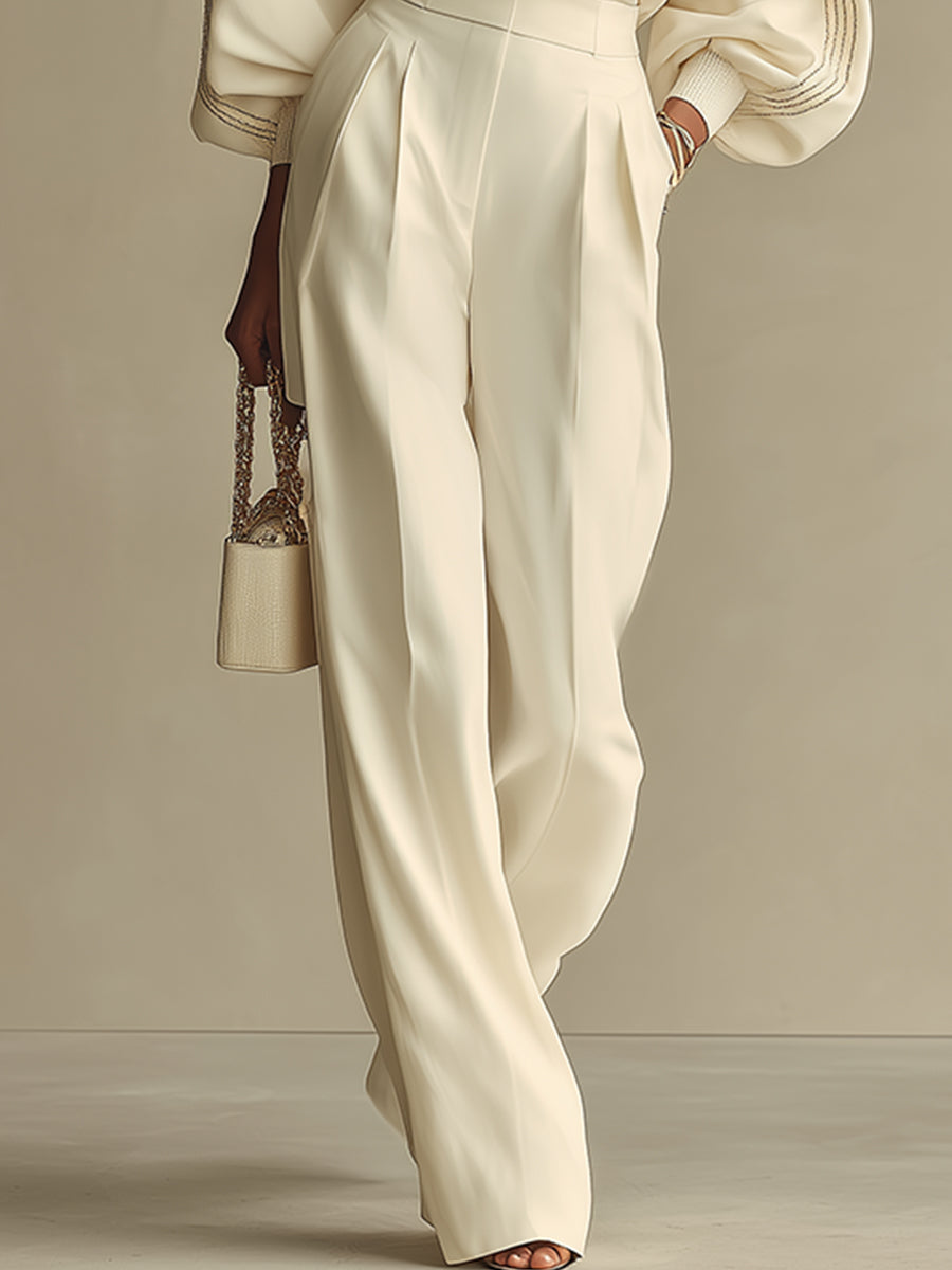 Isa | Ivory Crew Neck Top and Pants Set