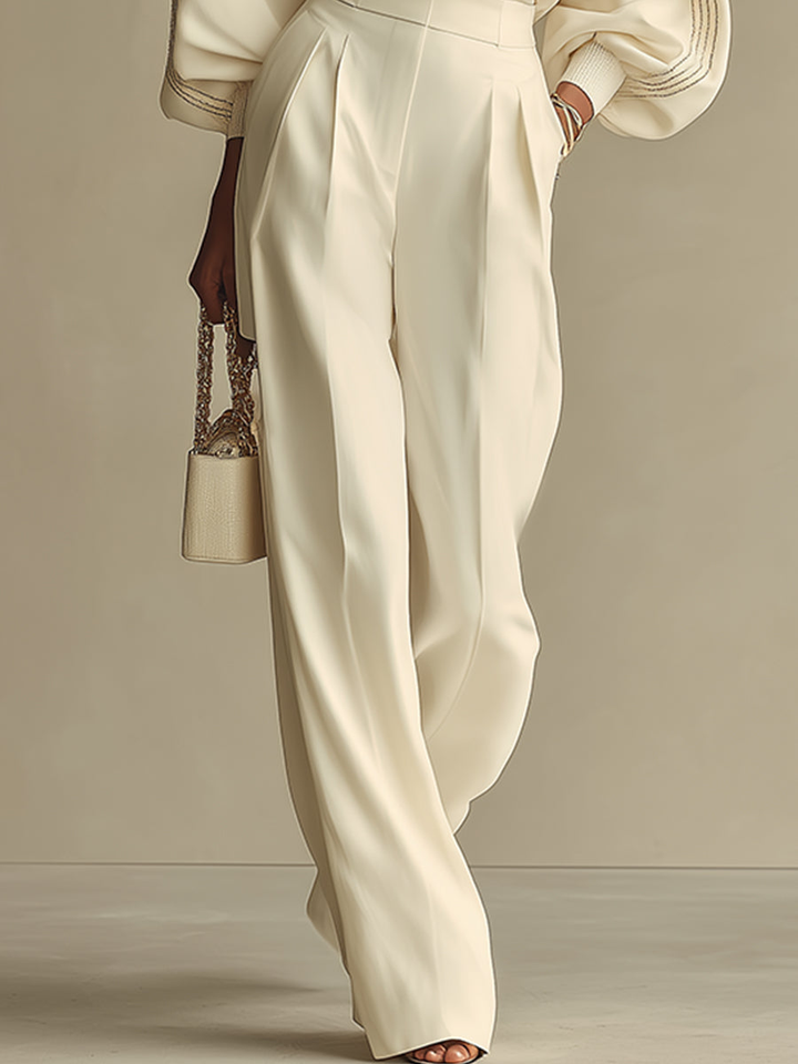 Isa | Ivory Crew Neck Top and Pants Set