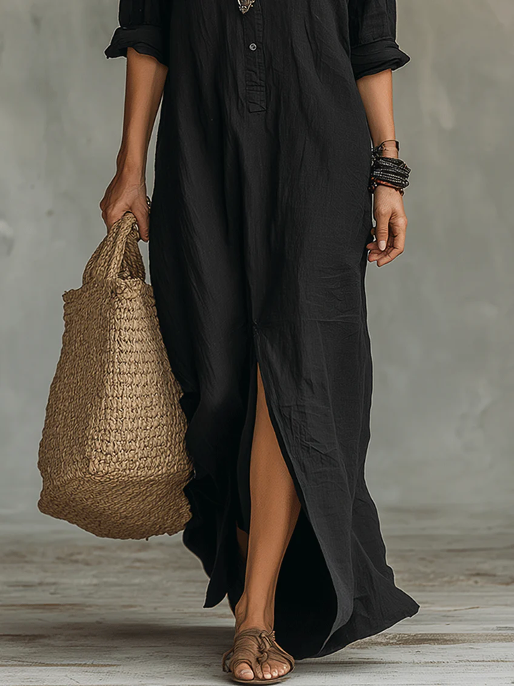 Paisley | Relaxed Button-Front V-Neck Maxi Dress