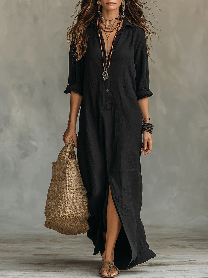 Paisley | Relaxed Button-Front V-Neck Maxi Dress