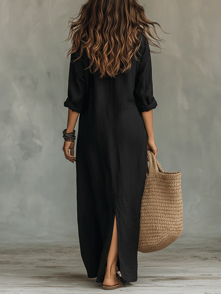 Paisley | Relaxed Button-Front V-Neck Maxi Dress