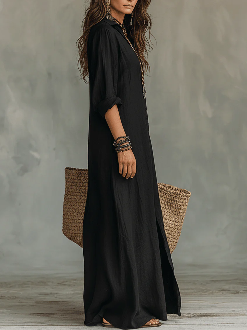 Paisley | Relaxed Button-Front V-Neck Maxi Dress