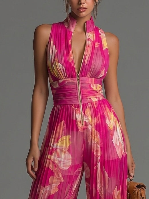 Scarlett | Fuchsia Floral Pleated Chiffon Jumpsuit