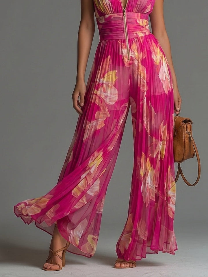 Scarlett | Fuchsia Floral Pleated Chiffon Jumpsuit