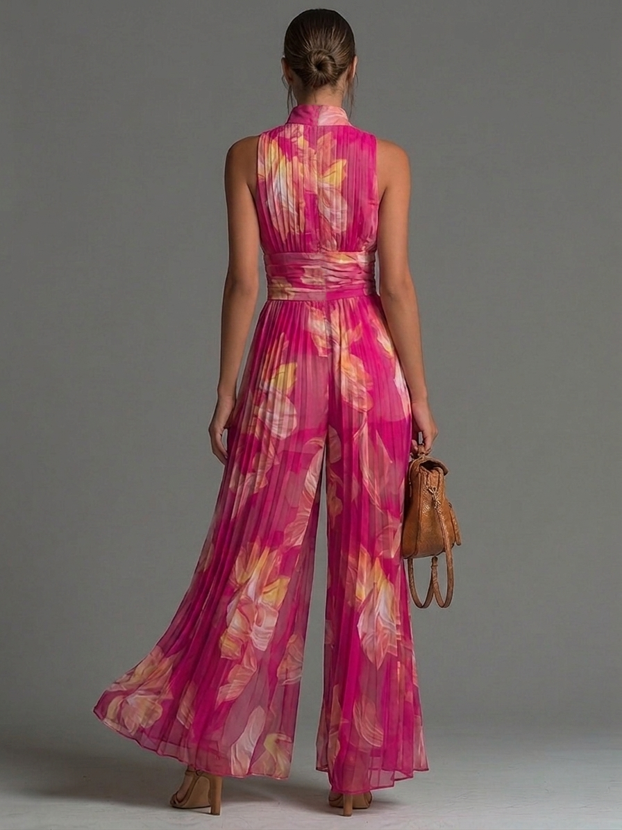 Scarlett | Fuchsia Floral Pleated Chiffon Jumpsuit