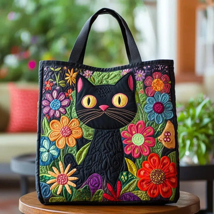 Cat Colorful Floral | Quilted Tote Bag