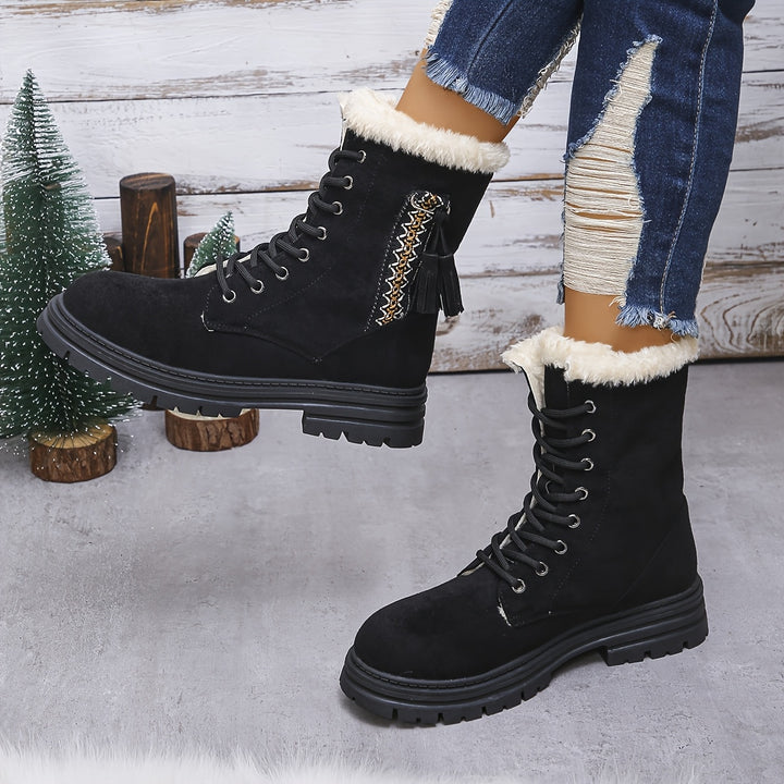 Sabine - Thickened Fleece Lining Lace Boots