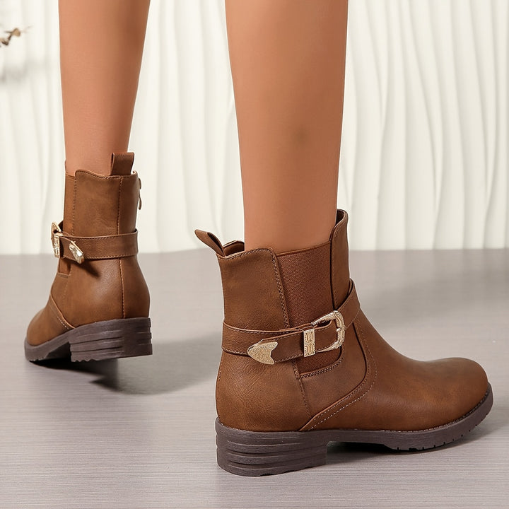 Nadya - Retro Buckle Style Leather Boots