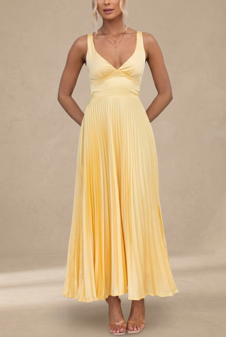 Aubrey | Yellow Pleated Summer Dress