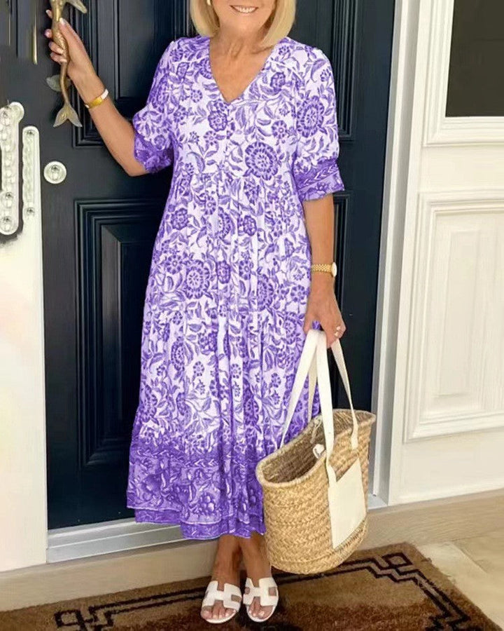 Riley | Elegant V-Neck Floral Maxi Dress