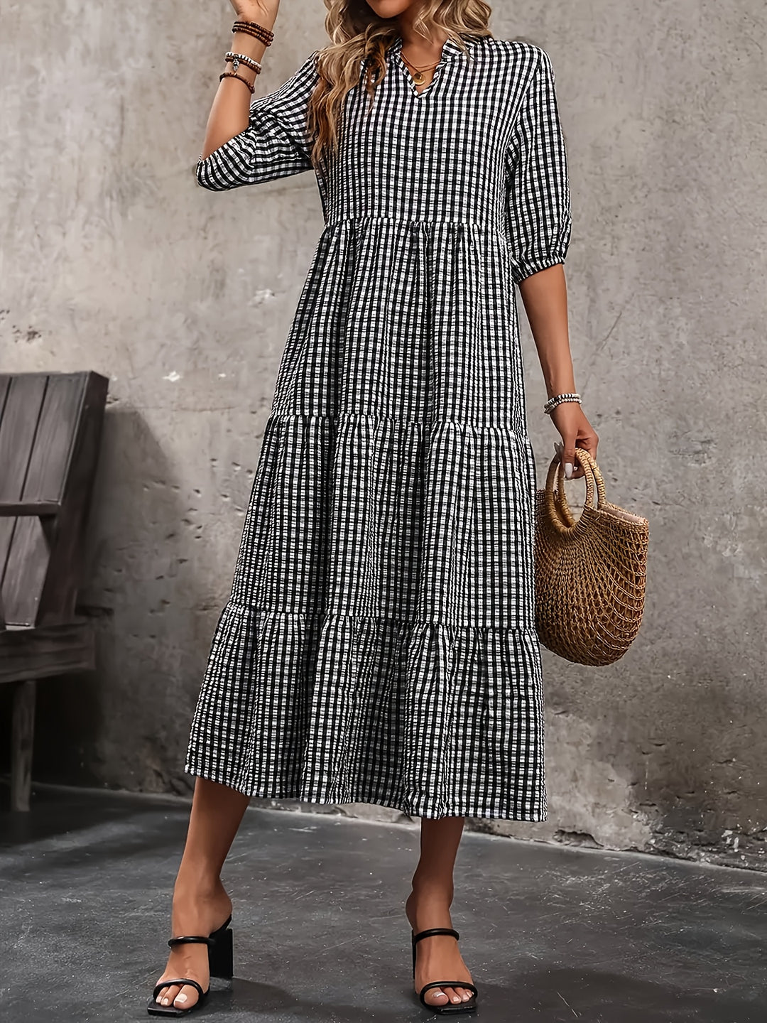 Sienna | Elegant Plaid Midi Dress