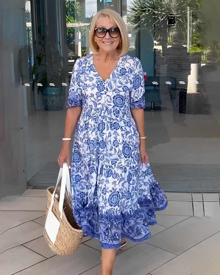 Riley | Elegant V-Neck Floral Maxi Dress