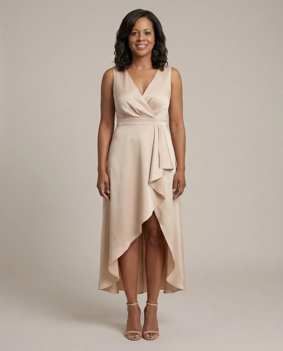 Nora | Midi Wrap Dress with V-Neck — Beige