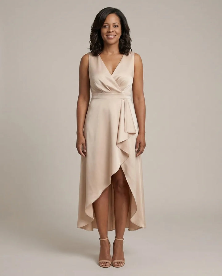 Nora | Midi Wrap Dress with V-Neck — Beige