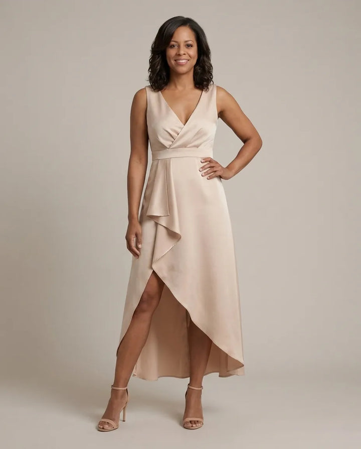 Nora | Midi Wrap Dress with V-Neck — Beige