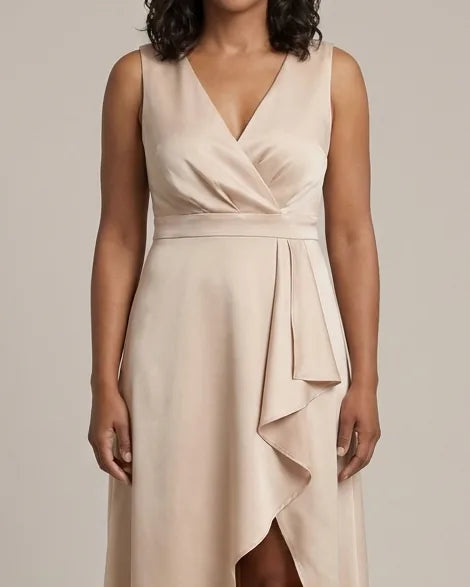 Nora | Midi Wrap Dress with V-Neck — Beige
