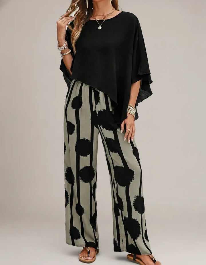 Kalliope | Comfortable Elastic Waist Two-Piece Set — Black & Grey