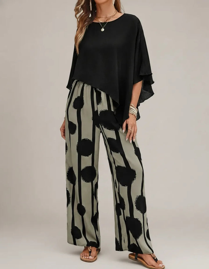 Kalliope | Comfortable Elastic Waist Two-Piece Set — Black & Grey