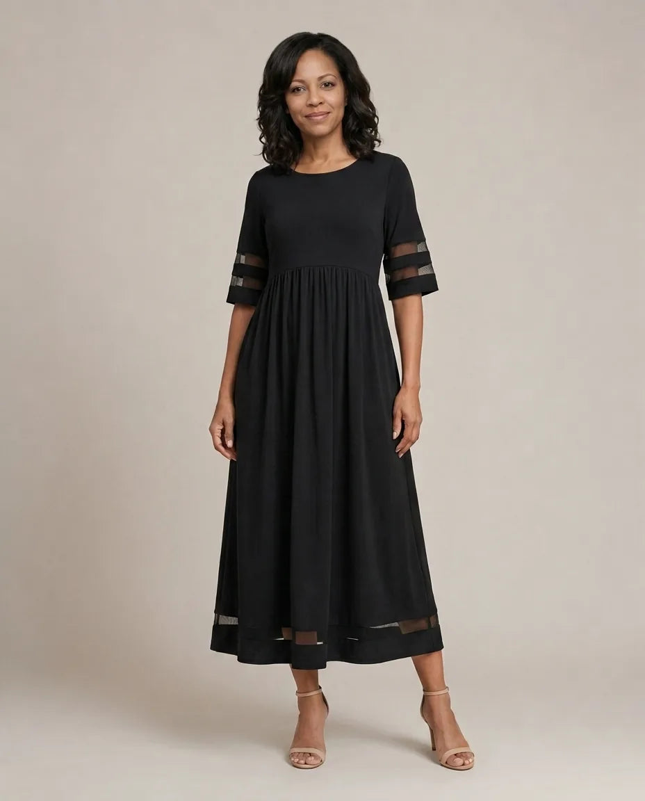 Aubrey | Flattering Tummy-Smoothing Midi Dress — Black
