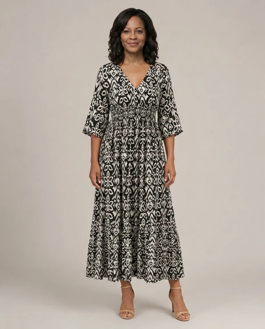 Althea | Bohemian Flow Midi Dress — Black