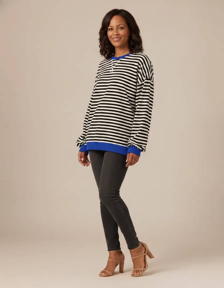 Luna | Striped Sweatshirt — Black