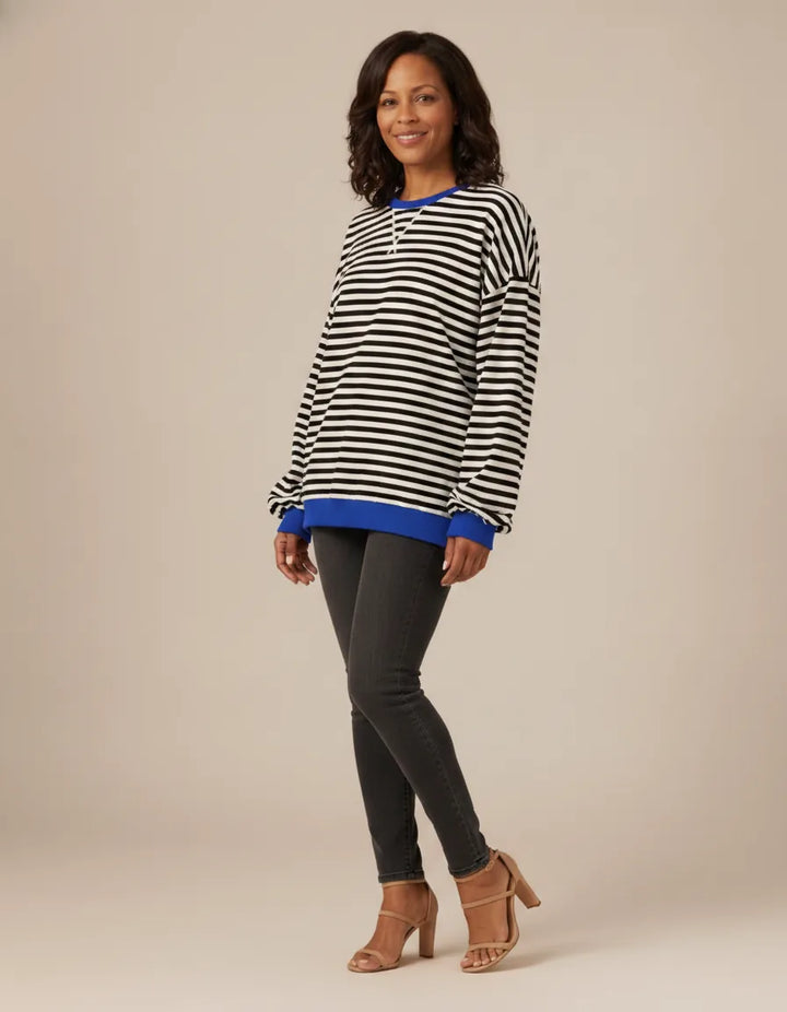 Luna | Striped Sweatshirt — Black