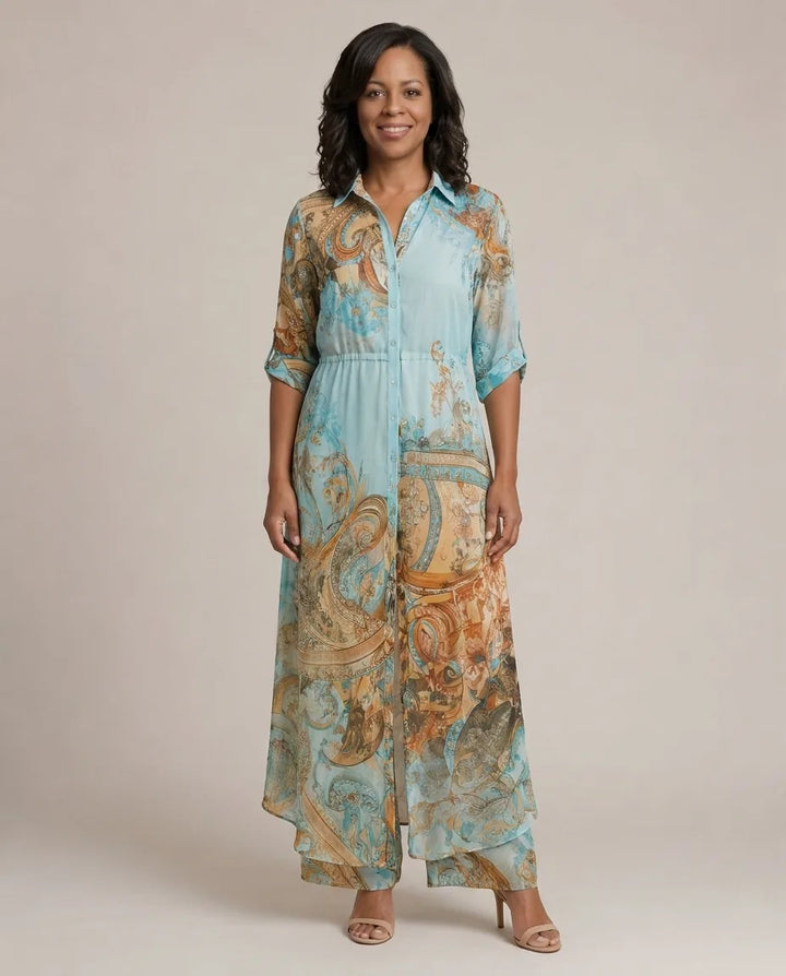 Cleo | Elegant Mediterranean Blouse Dress — Blue (Almost sold out)