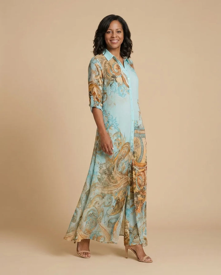 Cleo | Elegant Mediterranean Blouse Dress — Blue (Almost sold out)