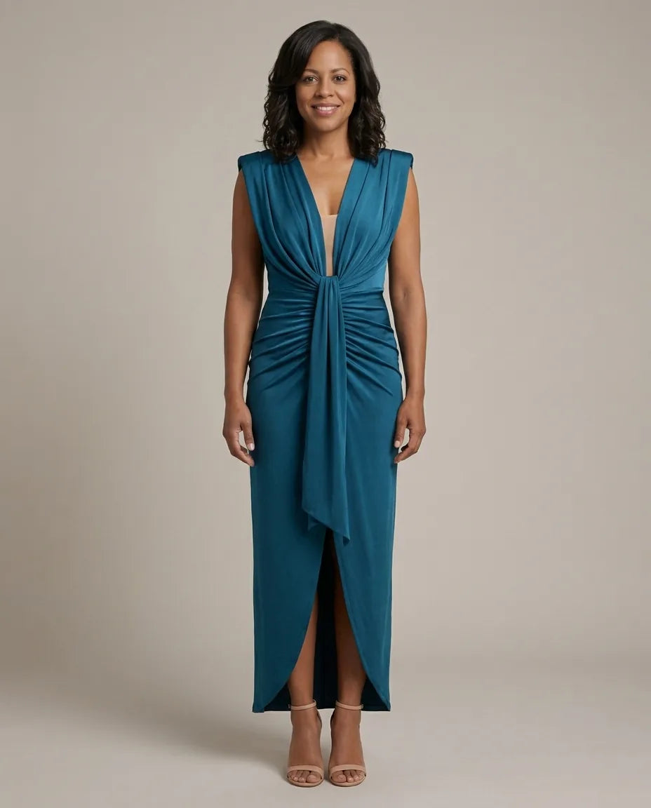 Adeline | Elegant Pleated Dress — Blue