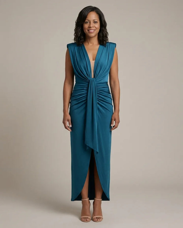 Adeline | Elegant Pleated Dress — Blue