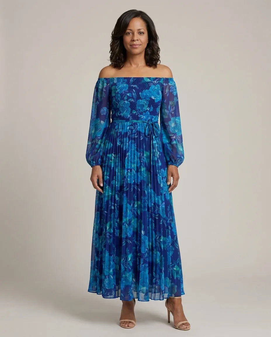 Emma | Off Shoulder Floral Maxi Dress — Blue