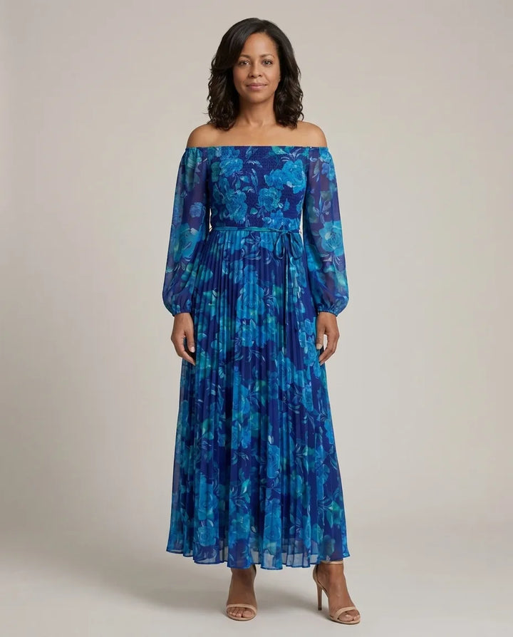 Emma | Off Shoulder Floral Maxi Dress — Blue