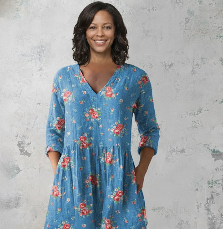 Melanie | Long Blouse with V-Neck — Blue