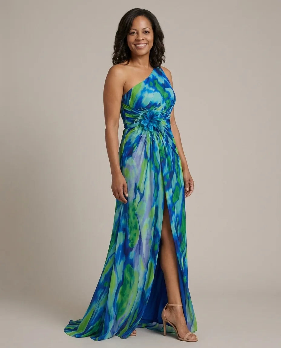 Cora | Vibrant Draped Dress — Blue