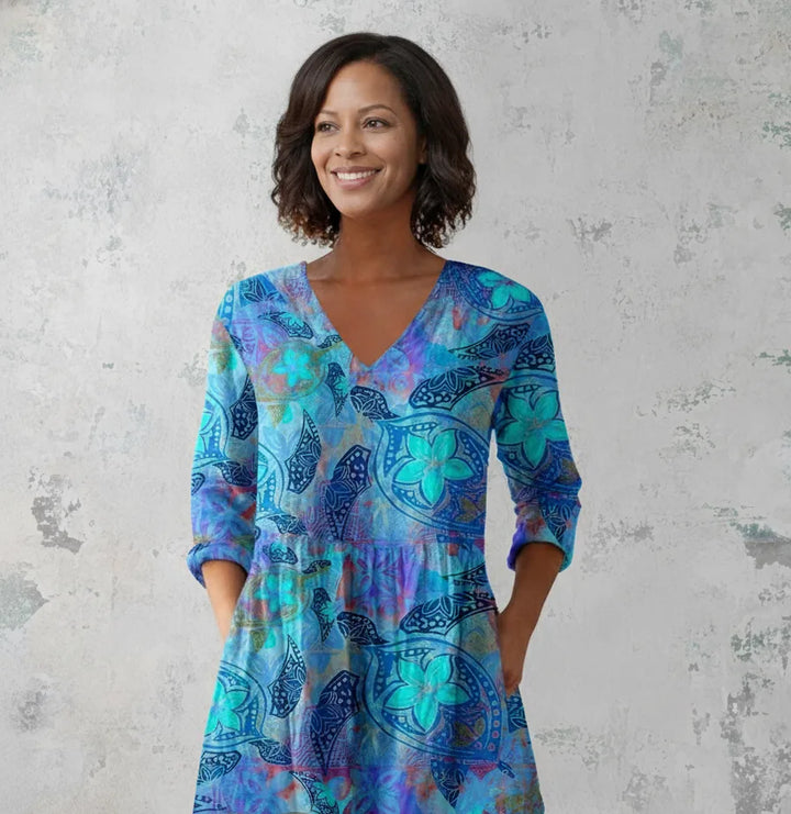 Juliette | Long Blouse with V-Neck — Blue