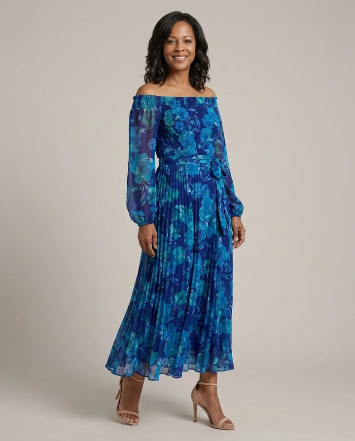 Emma | Off Shoulder Floral Maxi Dress — Blue
