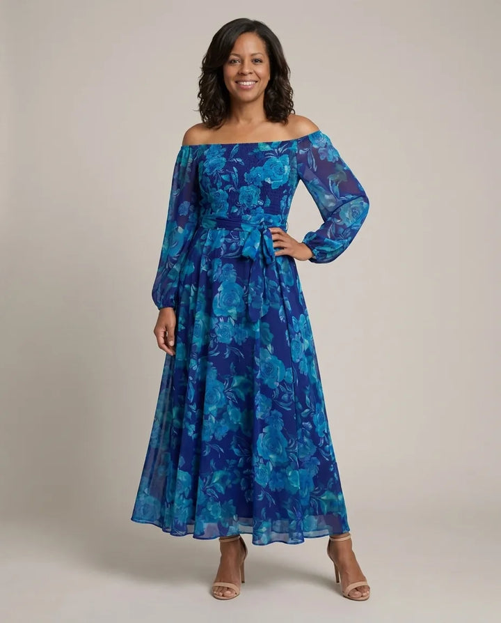 Emma | Off Shoulder Floral Maxi Dress — Blue