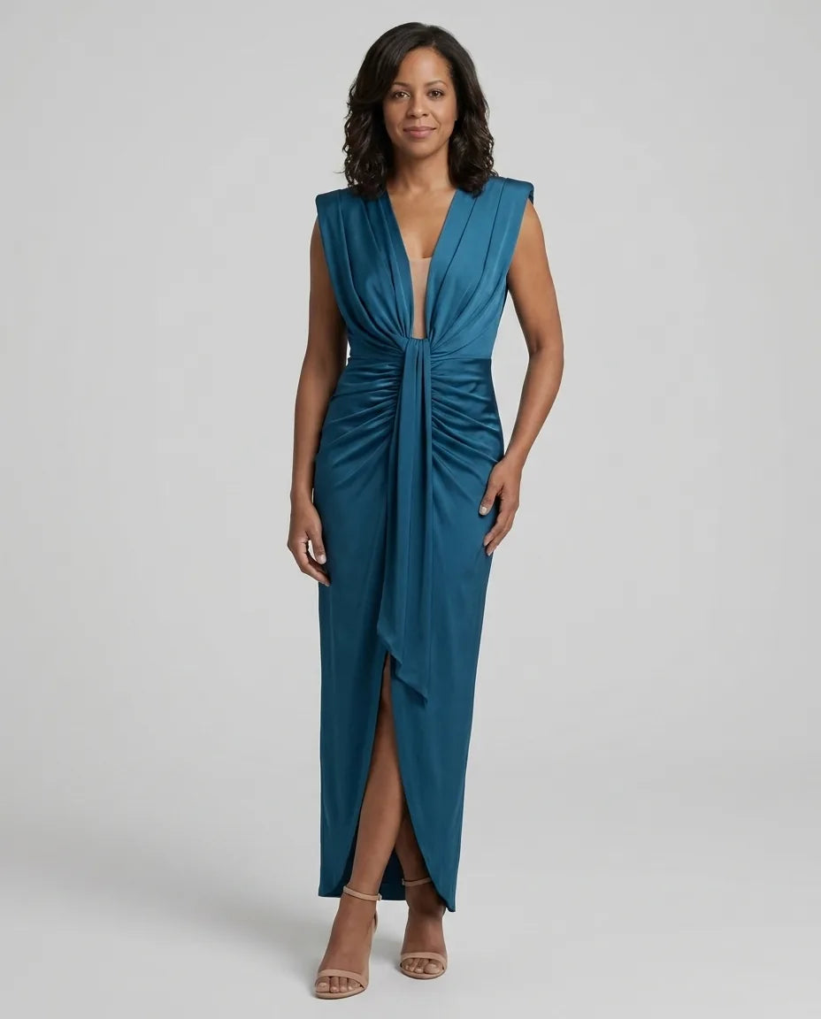 Adeline | Elegant Pleated Dress — Blue