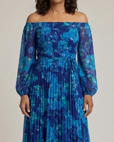 Emma | Off Shoulder Floral Maxi Dress — Blue