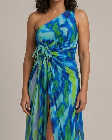 Cora | Vibrant Draped Dress — Blue