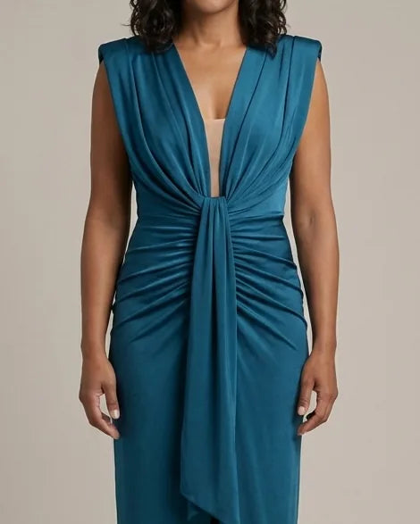 Adeline | Elegant Pleated Dress — Blue