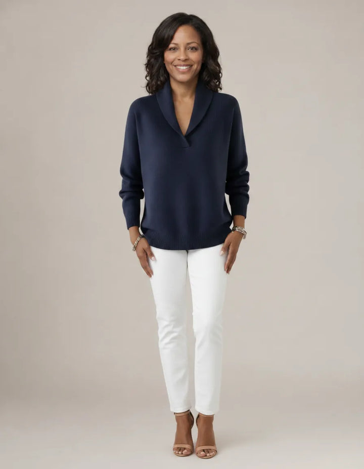 Evelyn | Relaxed V-Neck Knit Jumper — Blue