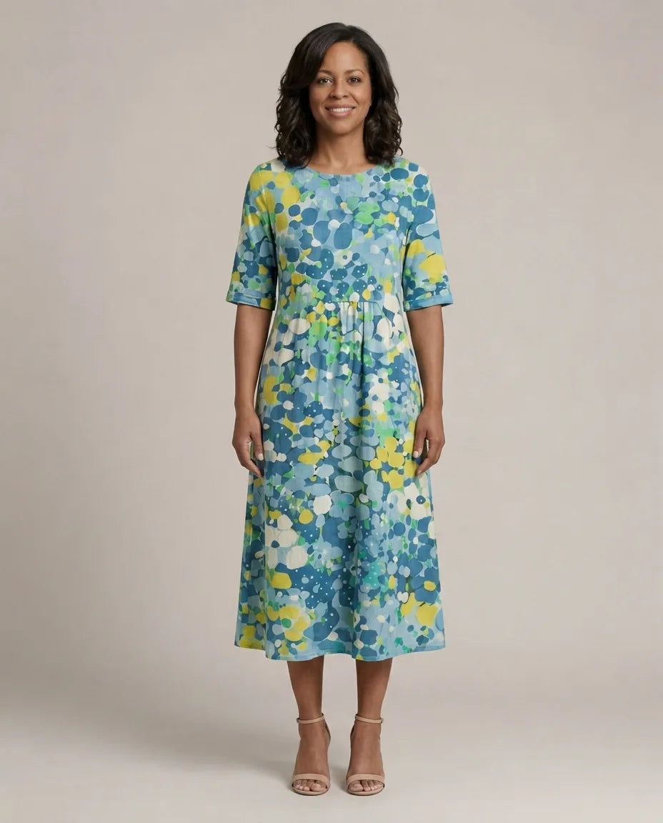 Elena | Elegant Floral Summer Midi Dress — Blue